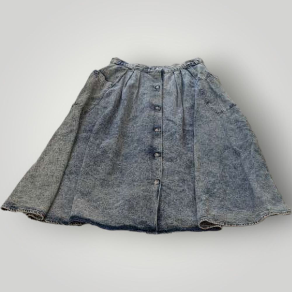 Vintage OshKosh Girls 14 Acid Wash Blue Denim Button Up Jean Skirt Made in USA